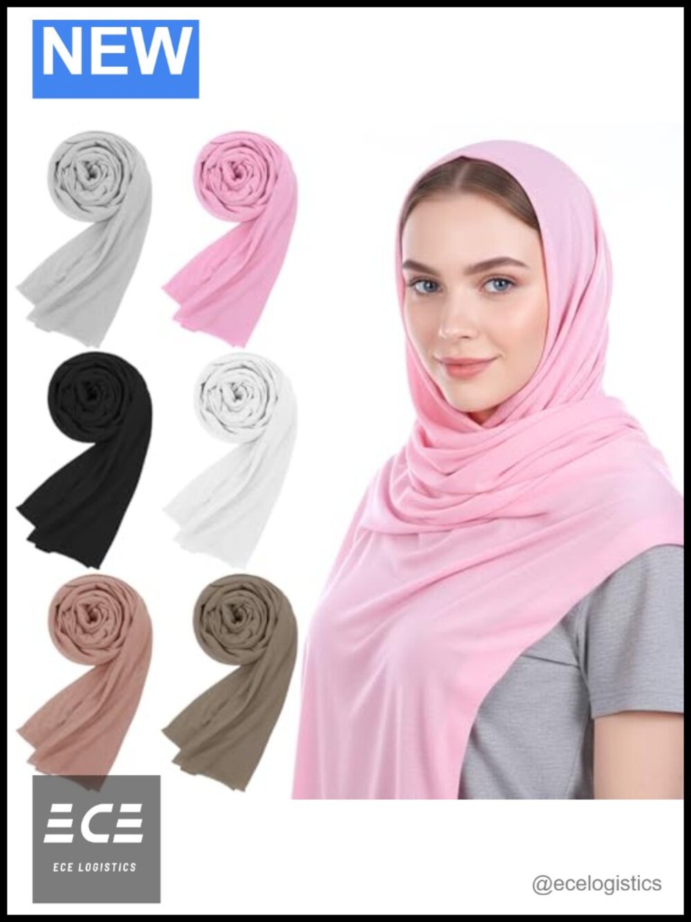 6 Pack Jersey Hijab Scarves Polyester Long Head Scarf Wraps
